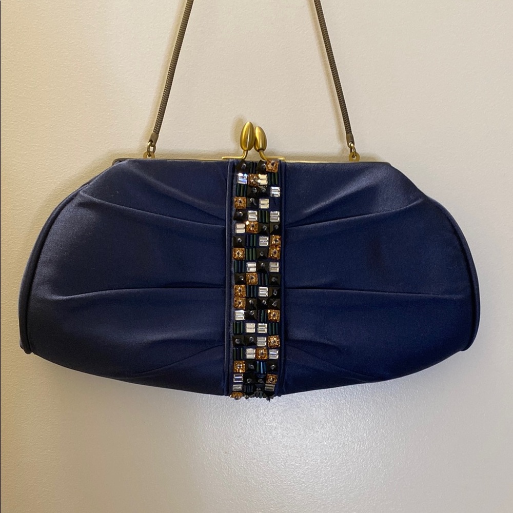 PRICE Drop. Elegant ‘Inge Christopher’ Navy Clutch with Beaded Detail.